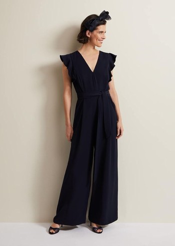 Phase Eight Kallie V Neck Frill Jumpsuit Navy Canada | GNFZEB-149